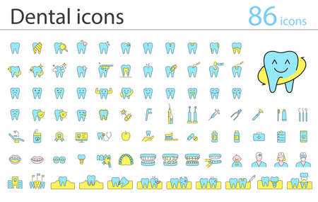 Dental clinic and dental care element line iconsのイラスト素材