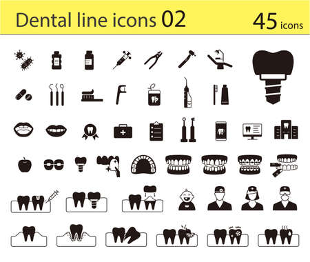 Dental clinic and dental care element line iconsのイラスト素材
