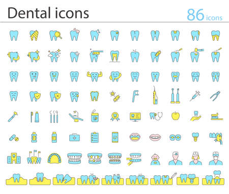 Dental clinic and dental care element line iconsのイラスト素材