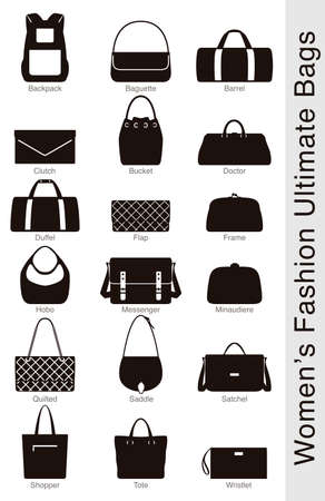 women's fashion ultimate bags, vector illustration, black and whiteのイラスト素材