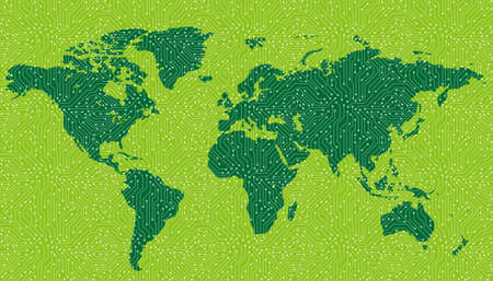 World wide internet network with circuit board. Social communications background. Earth map. Vector illustrationのイラスト素材