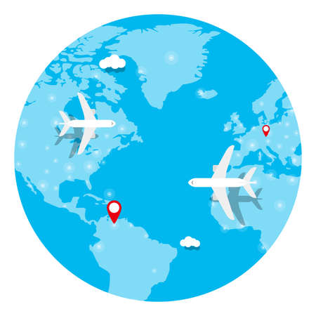 Plane, world map and airline, vector illustrationのイラスト素材