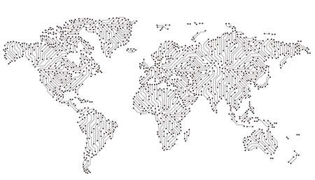 World wide internet network with circuit board. Social communications background. Earth map. Vector illustrationのイラスト素材