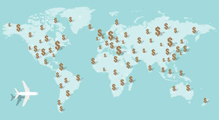 The dollar currency sign on the world map vector illustrationのイラスト素材