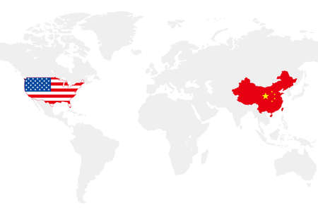 USA and China business world map chart, vector illustrationのイラスト素材