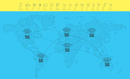 5G 5th generation mobile network wireless Systems in the world. Wireless Technologies and Mobile Networksのイラスト素材