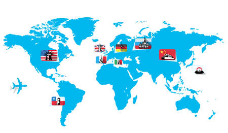 Landmark and national flag map of the world vector illustrationのイラスト素材