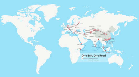 One Belt, One Road, Chinese strategic investment in the 21st century map.のイラスト素材
