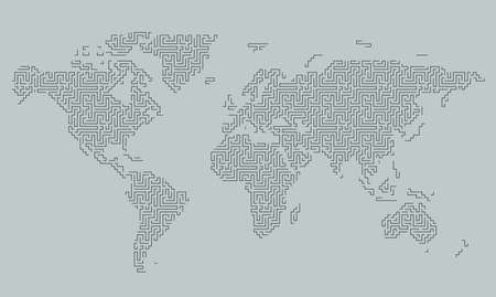 Maze map of the world . Earth map. Vector illustrationのイラスト素材