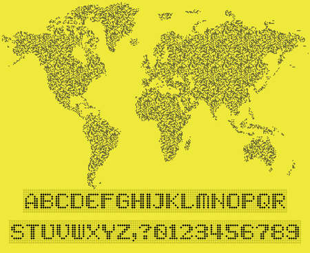 World map of QR code, led uppercase English alphabet, number, vector illustrationのイラスト素材