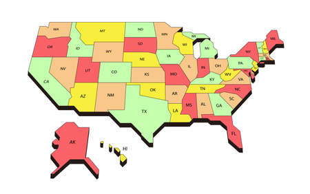 Map of America, 50 states in the United States. Vector illustrationのイラスト素材
