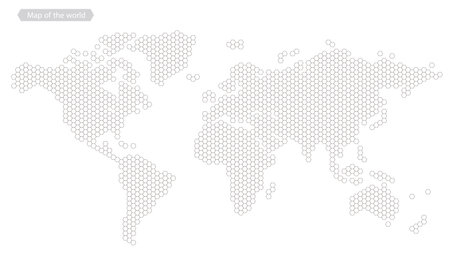 World map of hexagon dots, led uppercase English alphabet, vector illustrationのイラスト素材