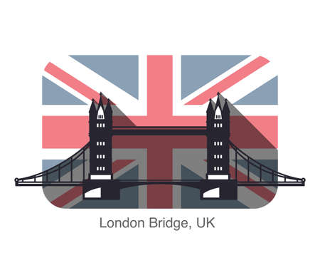 Big Ben, London, landmark flat icon design, background is British flagのイラスト素材