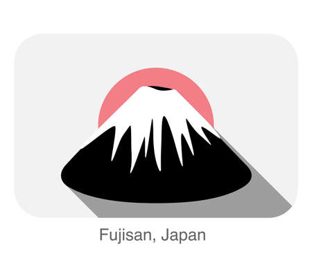Fujisan, Japan, landmark flat icon design, background is Japanese national flagのイラスト素材