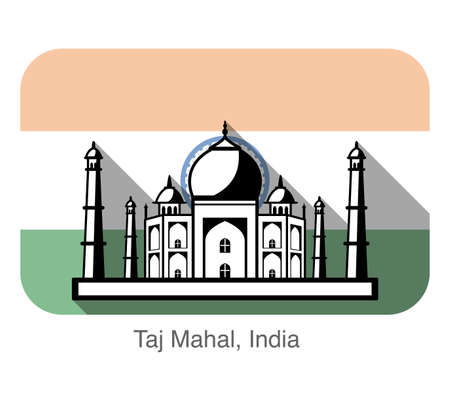 Taj Mahal, India, landmark flat icon design, the background is Indian national flag, Famous scenic spotのイラスト素材