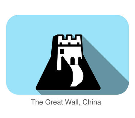 The Great Wall, China, famous landmark flat icon design, Famous scenic spotのイラスト素材