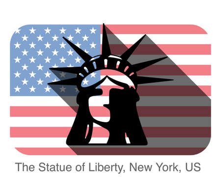 The Statue of Liberty, New York, US, landmark flat icon design, background is American national flag, Famous scenic spotの素材 [FY310184480112]