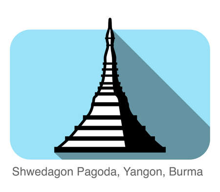Shwedagon Pagoda, Yangon, Burma, famous landmark flat icon design, Famous scenic spotのイラスト素材