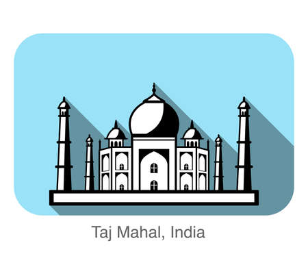 Taj Mahal, India, famous landmark flat icon design, Famous scenic spotのイラスト素材
