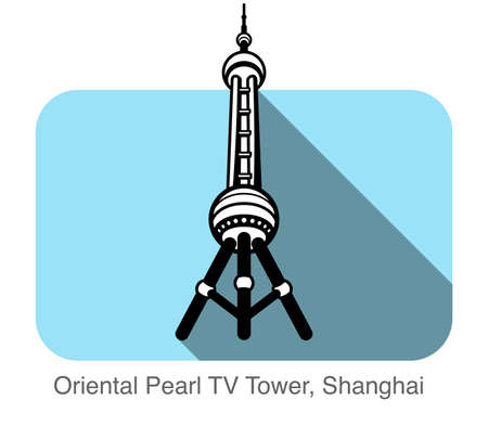 Oriental Pearl TV Tower, Shanghai, famous landmark flat icon design, Famous scenic spotのイラスト素材