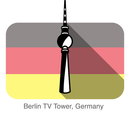 Berlin TV Tower, landmark flat icon design, background is German national flagのイラスト素材