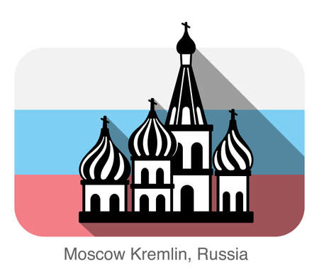 Kremlin silhouetta, famous landmark seriers, background is Russian national flagのイラスト素材