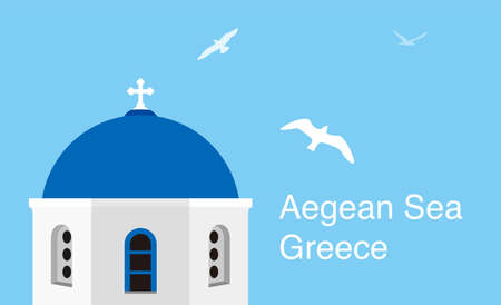 Santorini Aegean Sea Islands. Flat cartoon style attraction, vectorのイラスト素材