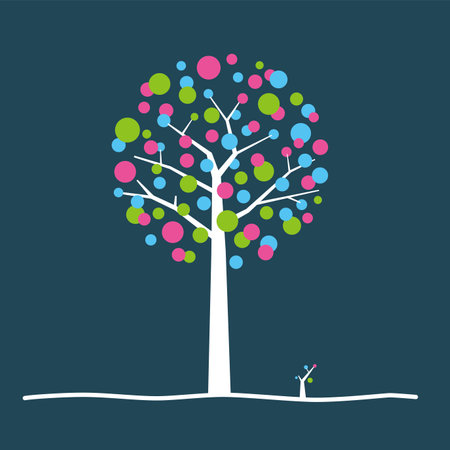 beauty flower tree, the leaves and flower are color circles, vectorのイラスト素材