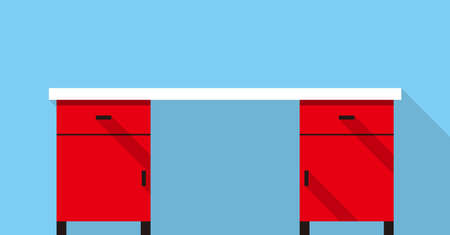 Single Desk with drawer flat icon design, Blue color background, light and shadow.のイラスト素材