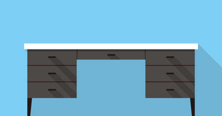 Single Desk with drawer flat icon design, Blue color background, light and shadow.のイラスト素材