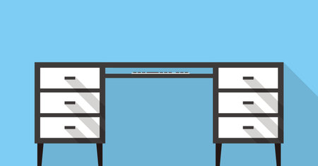 Single Desk with drawer flat icon design, Blue color background, light and shadow.のイラスト素材