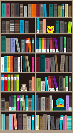 many books on the bookshelf vector illustrationのイラスト素材