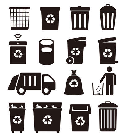 Trash cans, garbage and Recycling Can iconsのイラスト素材