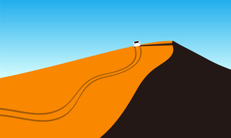 Car driving on the desert dunes, vector illustrationのイラスト素材