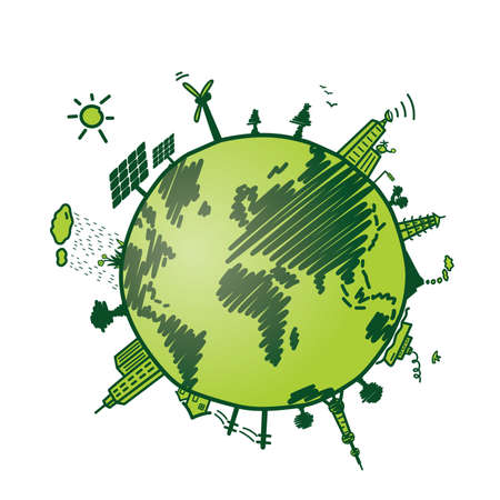 cute green earth, recycle and energy environmen protectionのイラスト素材
