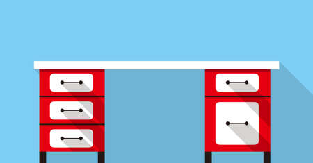 Single Desk with drawer flat icon design, Blue color background, light and shadow.のイラスト素材