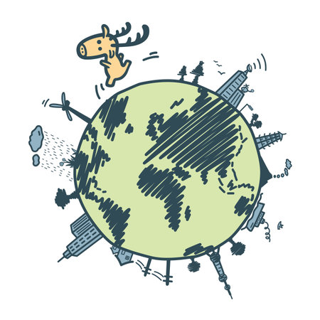 cute green earth, recycle and energy environmen protection, Reindeerのイラスト素材