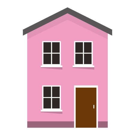Two floor flat color house, vector illustrationのイラスト素材