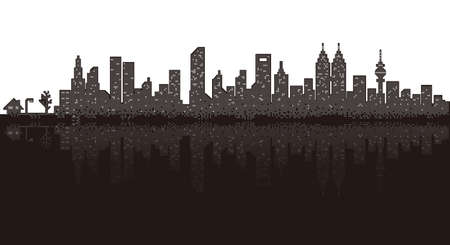 LED silhouette city night, skyline, cityscape vectorのイラスト素材