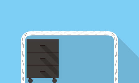 Single Desk with drawer flat icon design, Blue color background, light and shadow.のイラスト素材
