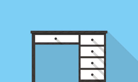 Single Desk with drawer flat icon design, Blue color background, light and shadow.のイラスト素材