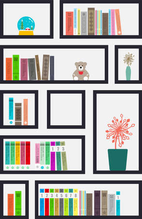many books on the bookshelf vector illustrationのイラスト素材