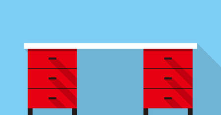 Single Desk with drawer flat icon design, Blue color background, light and shadow.のイラスト素材