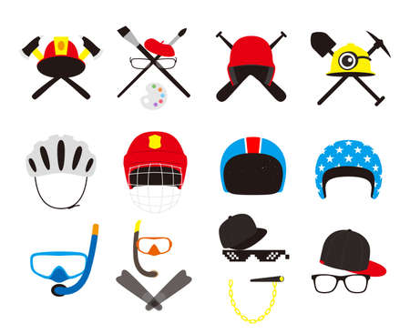 Worker and sport hat helmet set, vectorのイラスト素材