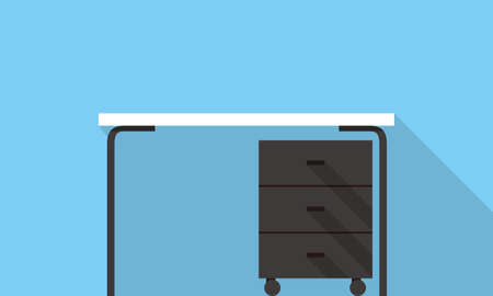 Single Desk with drawer flat icon design, Blue color background, light and shadow.のイラスト素材