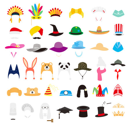 Hat and cap icon set, vector illustrationのイラスト素材