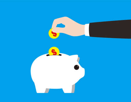 Businessman putting dollar coin into a piggy bankのイラスト素材