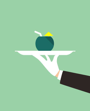 Waiter holding a fruit drinkのイラスト素材