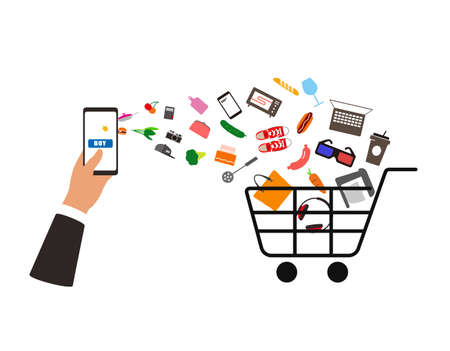 Concept of buying online, mobile shopping, vector illustrationのイラスト素材