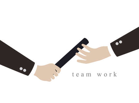Two businessman passing a relay baton, teamwork concept, vector illustrationのイラスト素材